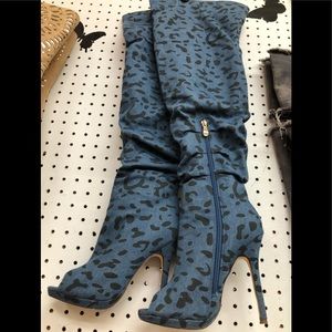 Leopard print thigh high boots